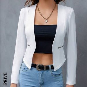 SHEIN Privé Solid Open Front Crop Blazer